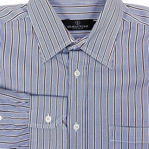 BUGATCHI UOMO Men's Large Blue Striped S/S Shirt
